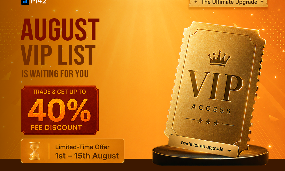 Pi42 VIP Upgrade August offer banner with up to 40% fee discount and VIP benefits