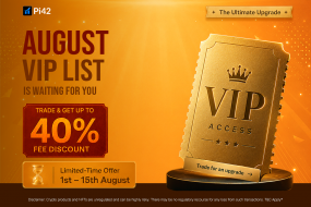 Pi42 VIP Upgrade August offer banner with up to 40% fee discount and VIP benefits