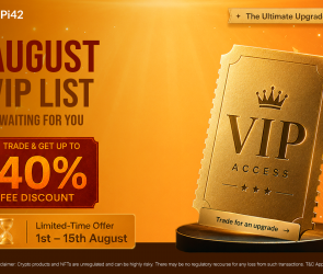 Pi42 VIP Upgrade August offer banner with up to 40% fee discount and VIP benefits