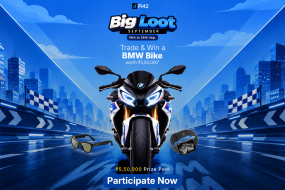 Big Loot September contest banner — trade on Pi42 and win a BMW Bike, Apple Watch, Meta Glasses and more from a ₹5,50,000 pool, 16–25 September 2026