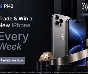 Pi42 Week of Wins contest banner — trade on Pi42 and win a new iPhone worth up to ₹50,000 every week, 7–28 September 2026