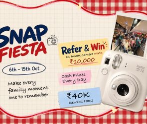 Pi42 Snap Fiesta referral contest banner — refer friends who trade on Pi42 and win a Fujifilm Instax Mini 12 camera worth ₹10,000 plus daily cash, 6–15 October 2026